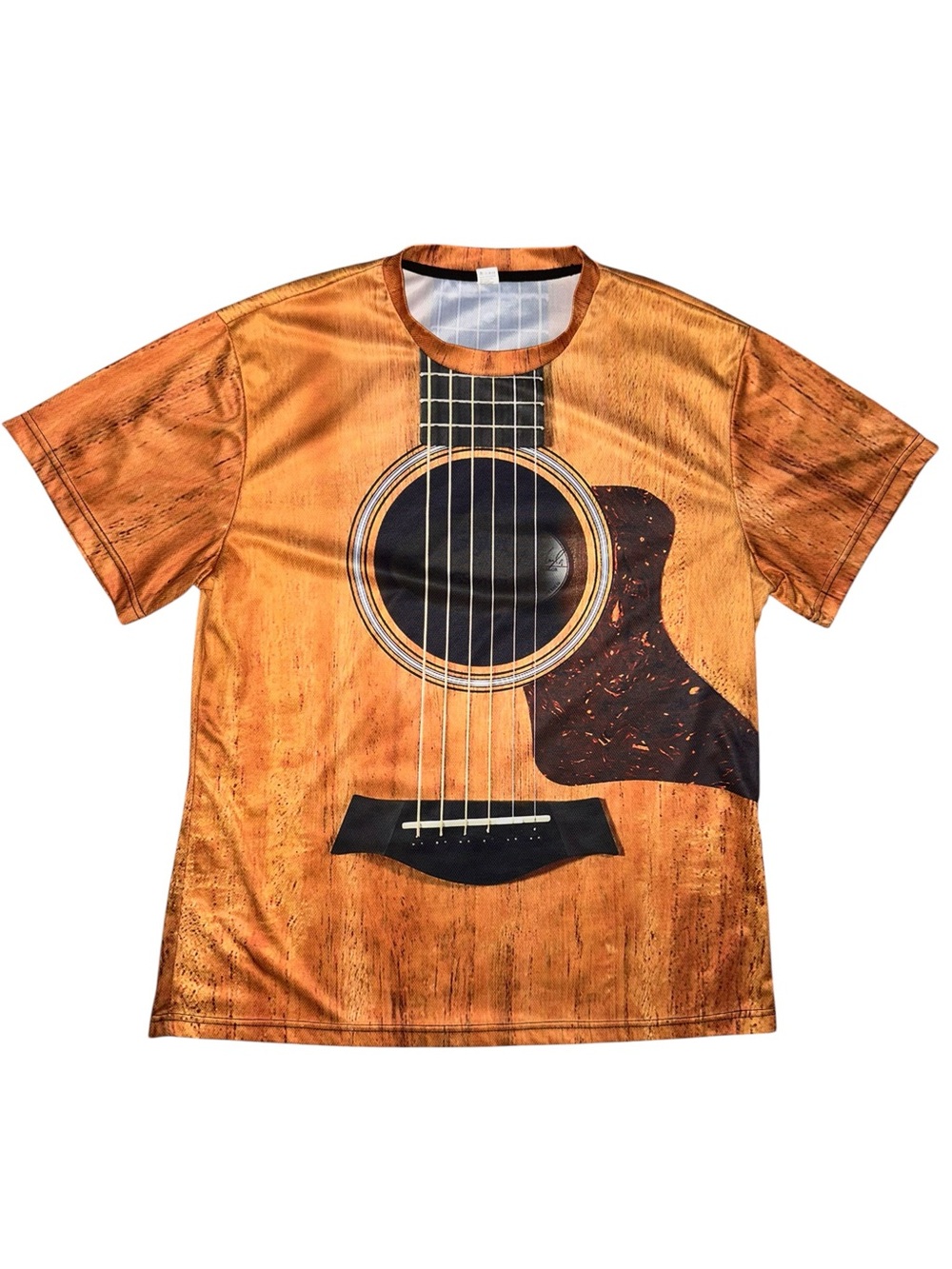 Men’s XL Acoustic Guitar Print T-Shirt 3D Graphic Brown Novelty Music Tee Shirt